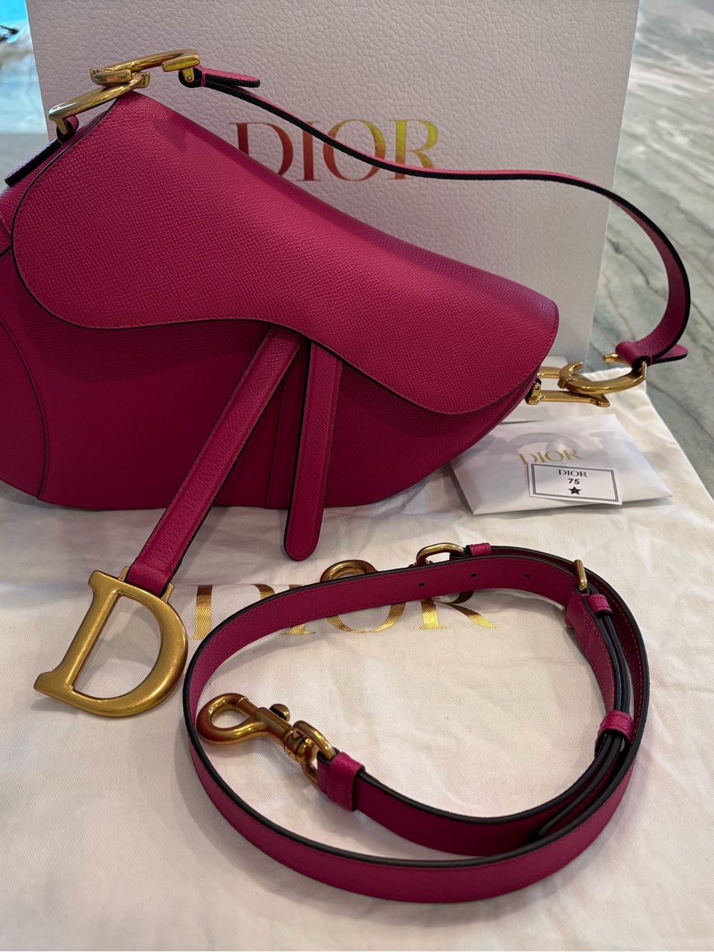 Dior Saddle Bag in Fuschia pink with Gold D Charm - Picture 3 of 7
